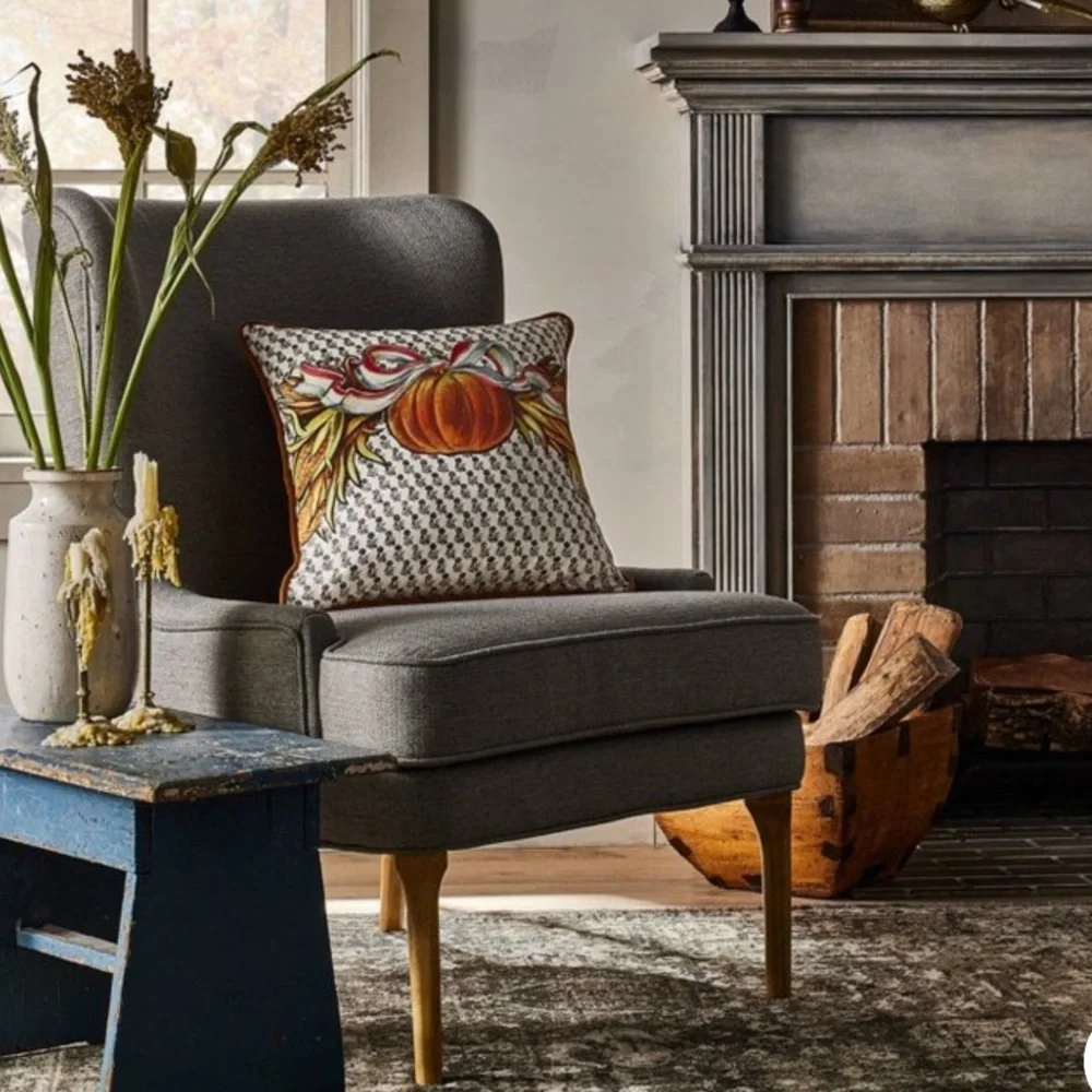 Gold Velvet‎ Pumpkin Americana Holiday Throw Pillow